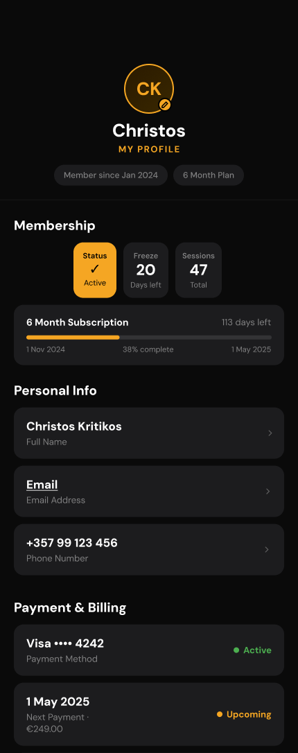 MaxxFitness app screen 1